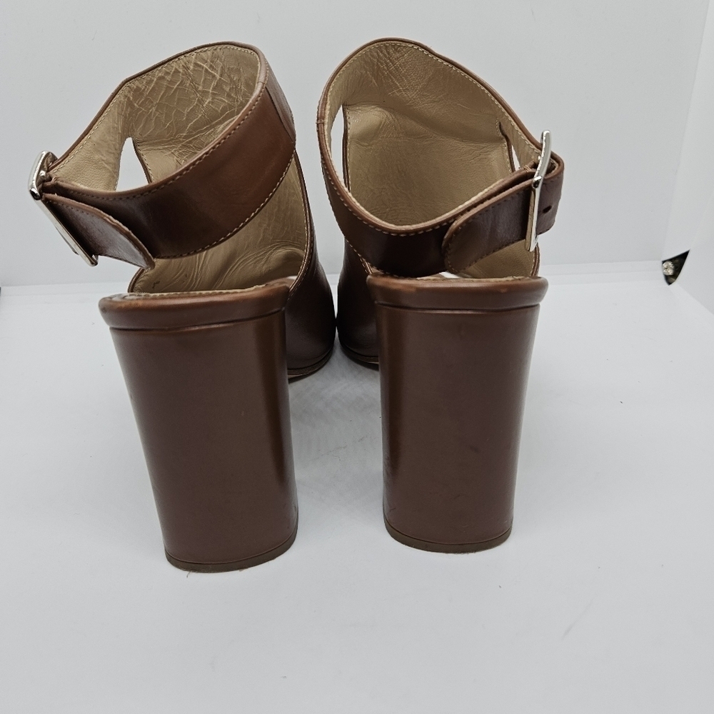 Prada brown leather peeptoe ankle wrap heel booties EU 38 - Picture 5 of 16